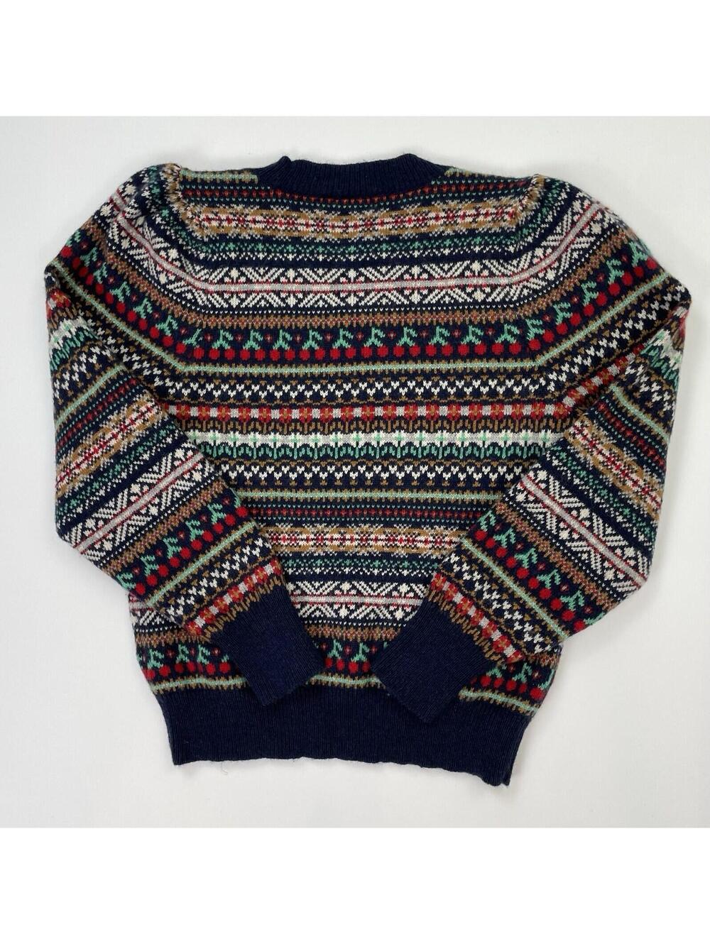 J. Crew Puff Sleeve Fair isle Crew Neck Sweater Navy Cherries Size Small - Picture 4 of 9